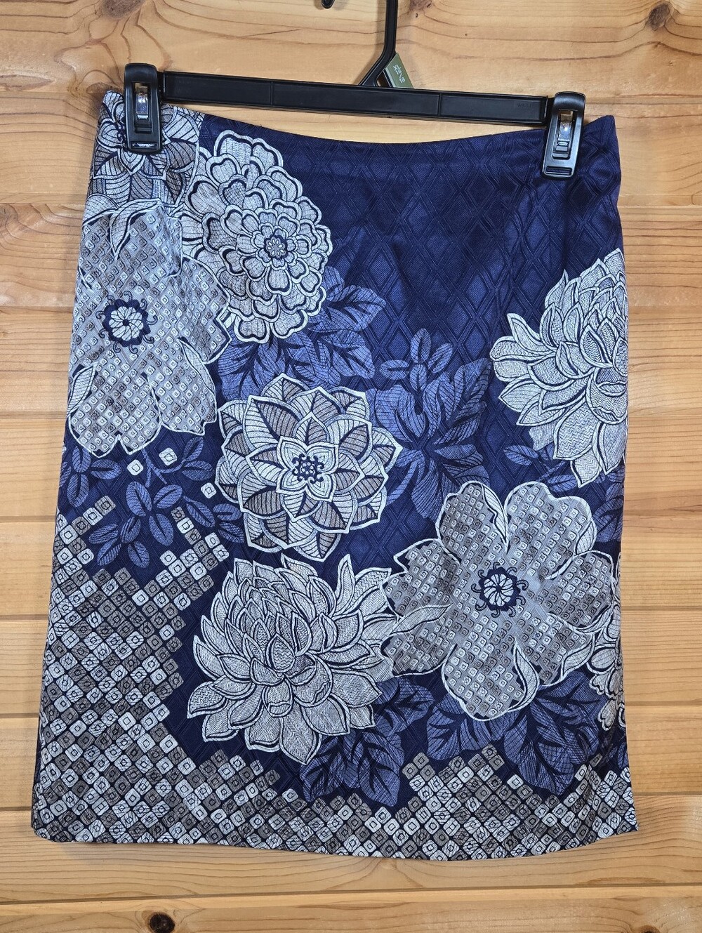 Talbots Cotton Silk Pencil Skirt Women's 8 Blue Floral Lined Knee Length Career